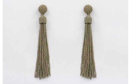 Pendientes perno media bola y fleco abalorio color