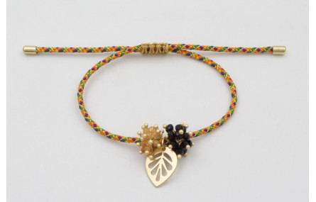 Pulsera de driza naranja y verde con hoja calada d