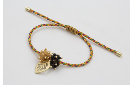 Pulsera de driza naranja y verde con hoja calada d