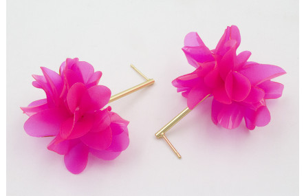 Pendientes perno listón dorado mate con flor lente