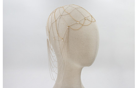 Casquete con cadena micro perlas, cadena eslabón d