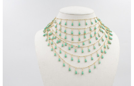 Collar varias tiras de cadena dorada mate y lagrim