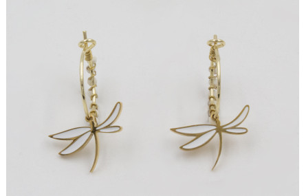Pendientes acero inoxidable aro con libelula esmal
