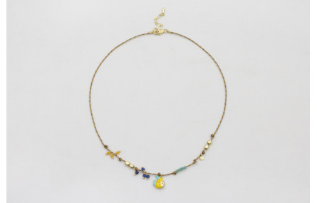 Collar hilo micro driza rosa,azul y dorado con nud