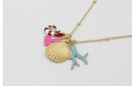 Collar cadena microbola dorada mate con colgantes 