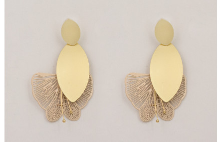 Pendientes perno ovalo dorado mate con colgante ov