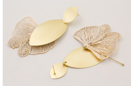 Pendientes perno ovalo dorado mate con colgante ov