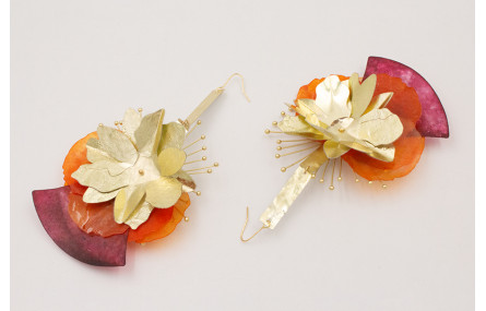 Pendientes lentejuelas dorada,naranja y morada con