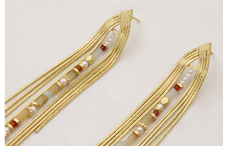 Pendientes triangular flecos dorado mate con tira 