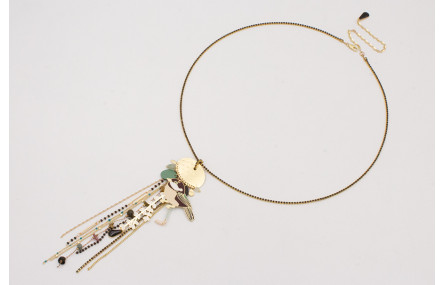 Collar cadena strass mini negro con colgante fleco