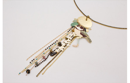 Collar cadena strass mini negro con colgante fleco