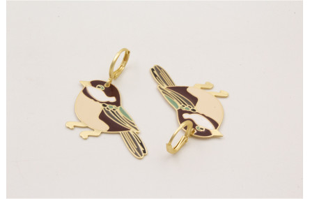 Pendientes cierre seguridad dorado mate con pájaro