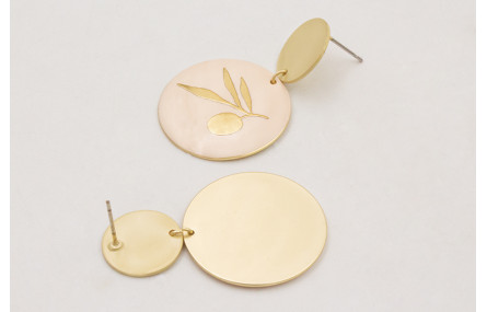 Pendientes perno disco dorado mate con colgante di