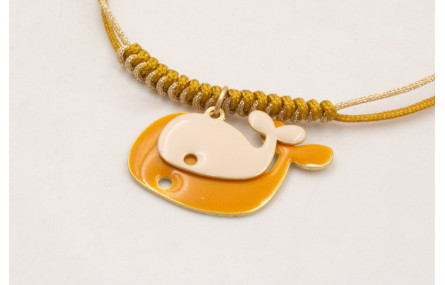 Pulsera nudo de macrame mostaza y dorado palido co