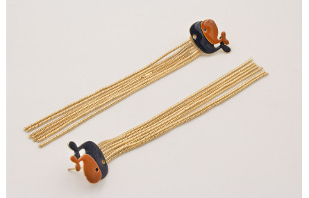 Pendientes perno fleco con ballena grande azul osc