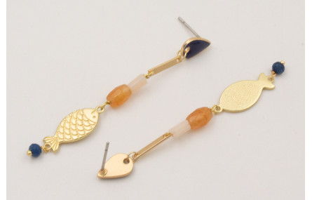 Pendientes perno gota esmaltada azul oscuro,semipr