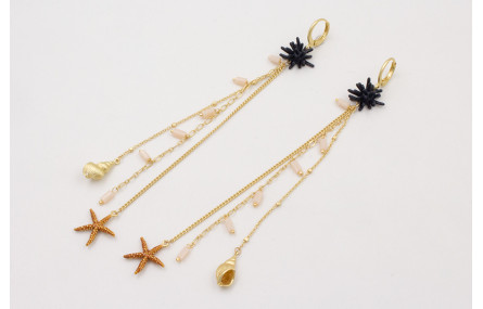 Pendientes de gancho con estrella coral azul oscur