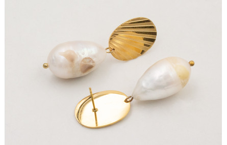 Pendientes perno ACERO estriado con perla de gota