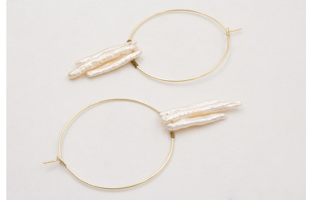 Pendientes ACERO aro grande con 3 perlas alargadas