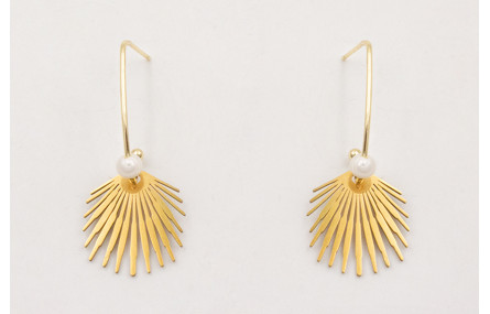 Pendientes ACERO perno aro ovalado con concha y pe