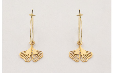 Pendientes ACERO aro pequeño con hoja de gingko pe
