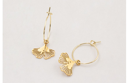 Pendientes ACERO aro pequeño con hoja de gingko pe