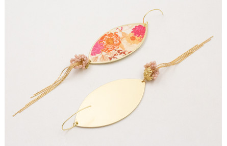 Pendientes gancho sencillo colgante ovalo flores r