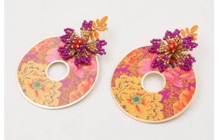 Pendientes perno hojas esmaltadas nectarina con ca