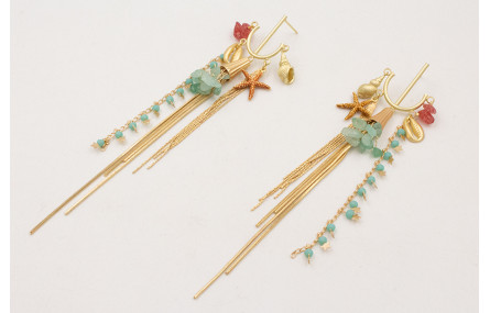 Pendientes perno ancla dorada mate con colgantes c