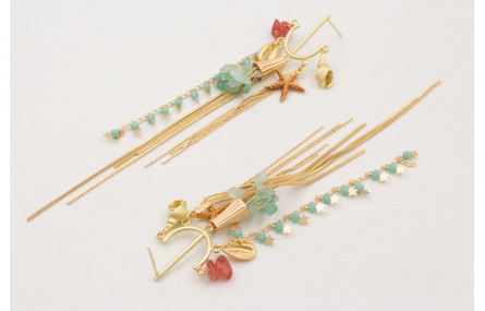 Pendientes perno ancla dorada mate con colgantes c