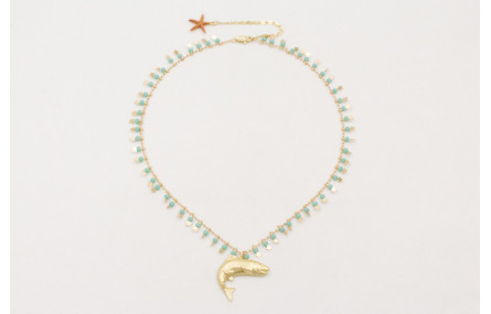 Collar cadena  colgante bola turquesa y estrella d