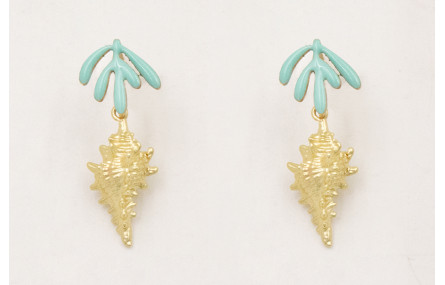 Pendientes perno hojas esmaltadas color turquesa c