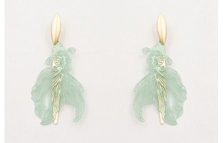 Pendientes ovalo concavo dorado mate con colgante 