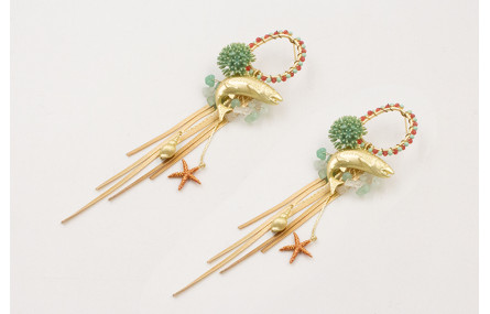 Pendientes aro con bolitas esmalte turquesa con fl