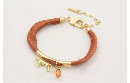 Pulsera seda natural rellena cobriza con tubo arqu