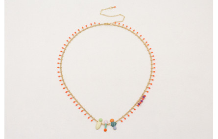 Collar cadena cerillas rojo coral con esmaltitos d