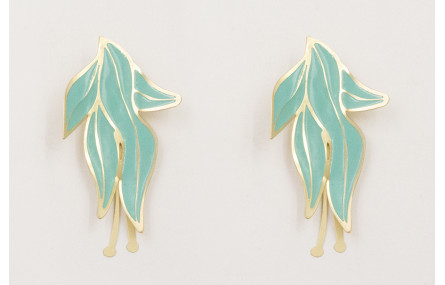 Pendientes flor plana esmaltada turquesa con pisti