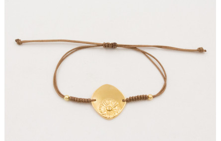 Pulsera ORO 18K. Hilo marrón con nudo serpiente co