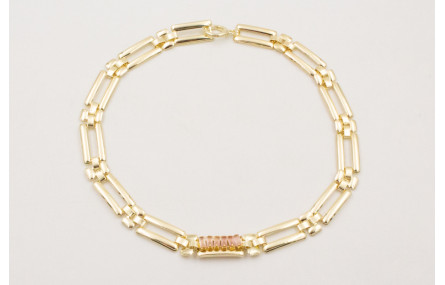 Collar cadena eslabones rectangular dorado con cad