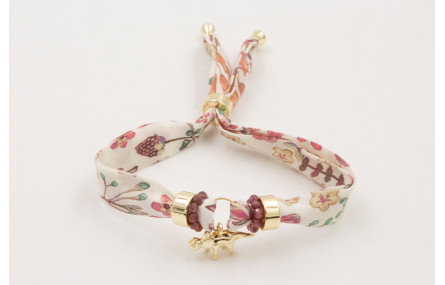 Pulsera lazo estampado bies flores lila y morada c