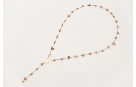 Collar rosario con cadena chips de turmaline rosa 