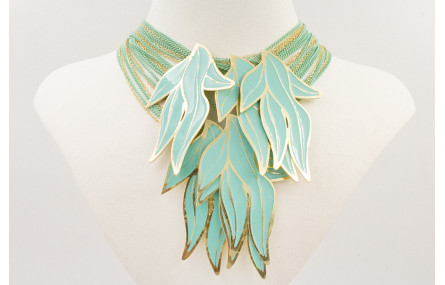 Collar muchas vueltas de cadena esmaltada turquesa