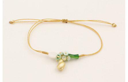 Pulsera hilo dorado metalico con caracola dorado m
