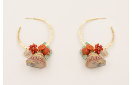 Pendientes aro plano con caracola piramida bordes 