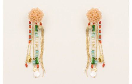 Pendientes perno abalorio engarzado color arena, f