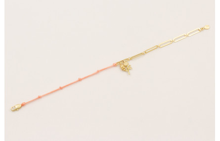 Pulsera mitad hilo macrame rosa y mitad cadena esl