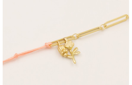 Pulsera mitad hilo macrame rosa y mitad cadena esl