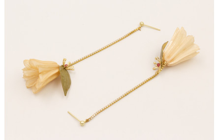 Pendientes perno bolita con cadena strass mini, fl