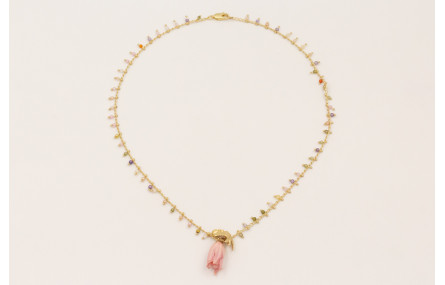 Collar cadena bolitas facetadas multicolor con cam