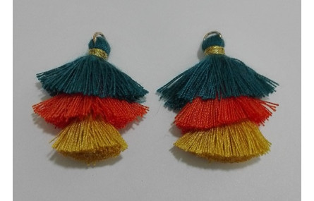 Pompon triple Verde+naranja+amarillo